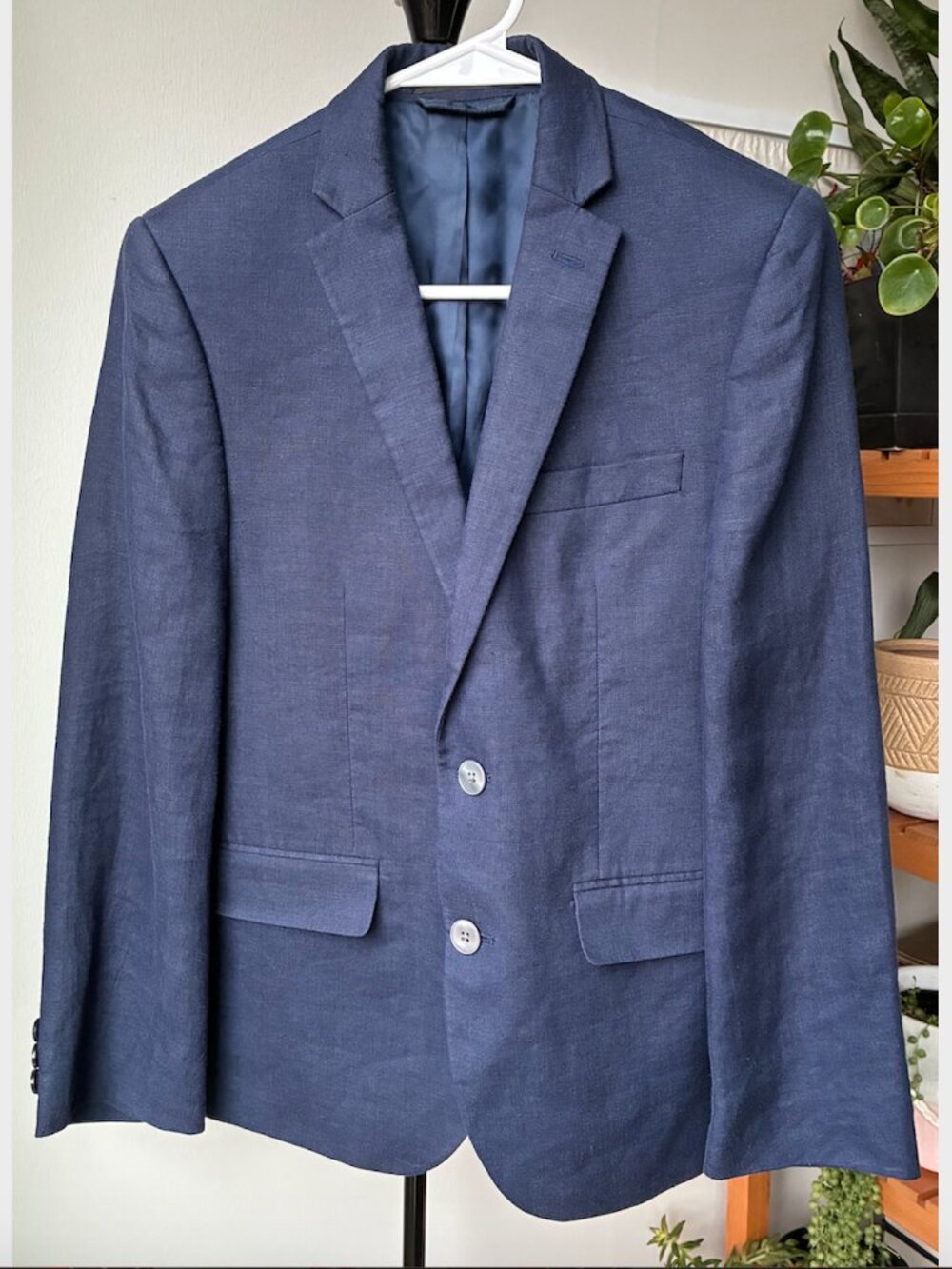 Lauren Ralph Lauren Linen Navy Blue Two Button Blazer - Size 14R